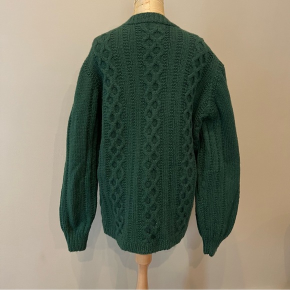 Handmade Vintage Wool Honeycomb Cable Knit Chunky Cardigan Hunter Green Sz M/L - Picture 4 of 12